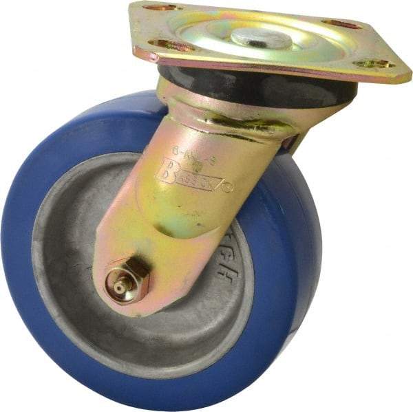 Albion - 6" Diam x 2" Wide x 7-1/2" OAH Top Plate Mount Swivel Caster - Polyurethane, 1,100 Lb Capacity, Roller Bearing, 4 x 4-1/2" Plate - Exact Tool & Supply