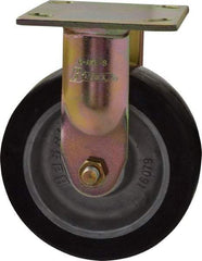Albion - 6" Diam x 2" Wide x 7-1/2" OAH Top Plate Mount Rigid Caster - Rubber, 500 Lb Capacity, Roller Bearing, 4 x 4-1/2" Plate - Exact Tool & Supply