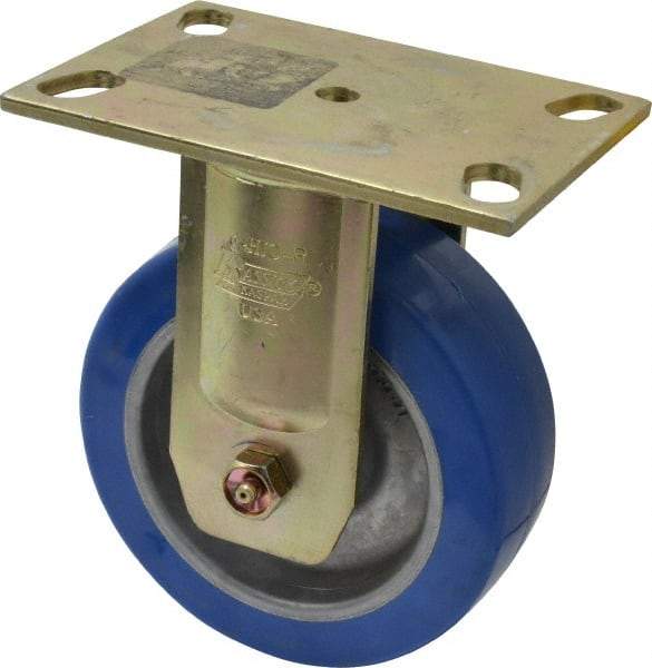 Albion - 6" Diam x 2" Wide x 7-1/2" OAH Top Plate Mount Rigid Caster - Polyurethane, 1,750 Lb Capacity, Sealed Roller Bearing, 4-1/2 x 6-5/16" Plate - Exact Tool & Supply