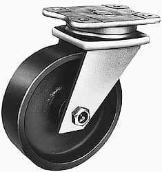 Albion - 6" Diam x 2-1/2" Wide x 8-1/8" OAH Top Plate Mount Swivel Caster - Semi-Steel, 2,500 Lb Capacity, Roller Bearing, 5-1/4 x 7-1/8" Plate - Exact Tool & Supply