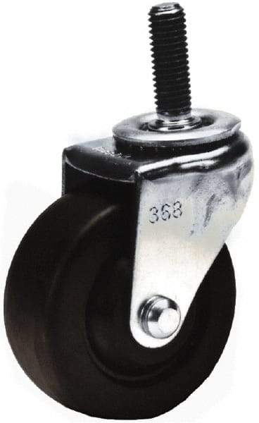 Shepherd - 3" Diam x 13/16" Wide x 3-1/2" OAH Stem Mount Swivel Caster with Brake - Hard Rubber, 120 Lb Capacity, Nylon Bearing, 3/8-16 x 1-1/2" Threaded Stem - Exact Tool & Supply