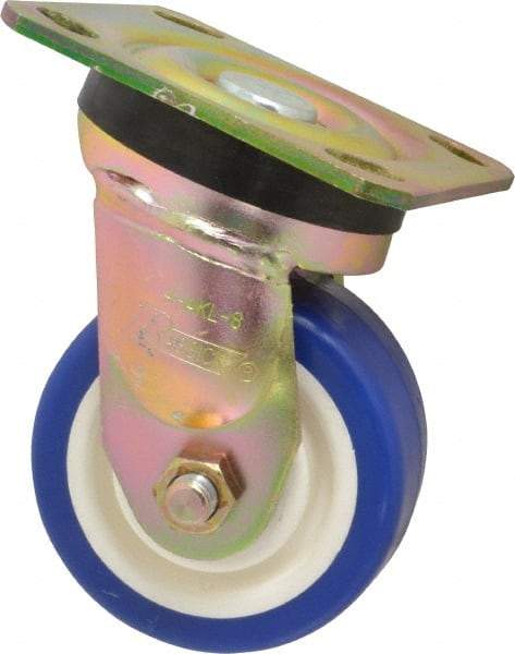 Albion - 4" Diam x 2" Wide x 5-5/8" OAH Top Plate Mount Swivel Caster - Polyurethane, 600 Lb Capacity, Roller Bearing, 4 x 4-1/2" Plate - Exact Tool & Supply