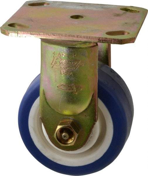 Albion - 4" Diam x 2" Wide x 5-5/8" OAH Top Plate Mount Rigid Caster - Polyurethane, 600 Lb Capacity, Roller Bearing, 4 x 4-1/2" Plate - Exact Tool & Supply