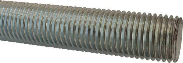 Made in USA - 1-1/4-7 UNC (Coarse), 6' Long, Low Carbon Steel Threaded Rod - Zinc-Plated Finish, Right Hand Thread - Exact Tool & Supply