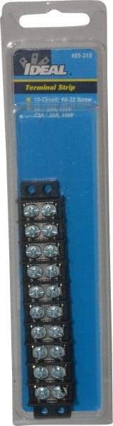 Ideal - 10 Poles, 300 Volt, 30 Amp, -40 to 266°F, Polyester Thermoplastic, Polyester Thermoplastic Multipole Terminal Block - Zinc Plated Steel, 22 to 14 AWG Compatibility, 0.41 Inch High - Exact Tool & Supply