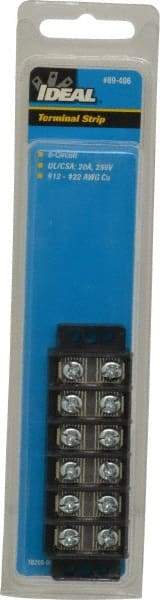 Ideal - 6 Poles, 300 Volt, 30 Amp, -40 to 266°F, Polyester Thermoplastic, Polyester Thermoplastic Multipole Terminal Block - Zinc Plated Steel, 22 to 12 AWG Compatibility, 0.56 Inch High - Exact Tool & Supply