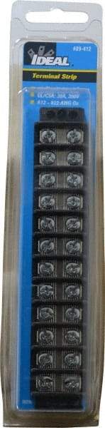 Ideal - 12 Poles, 300 Volt, 30 Amp, -40 to 266°F, Polyester Thermoplastic, Polyester Thermoplastic Multipole Terminal Block - Zinc Plated Steel, 22 to 12 AWG Compatibility, 0.56 Inch High - Exact Tool & Supply