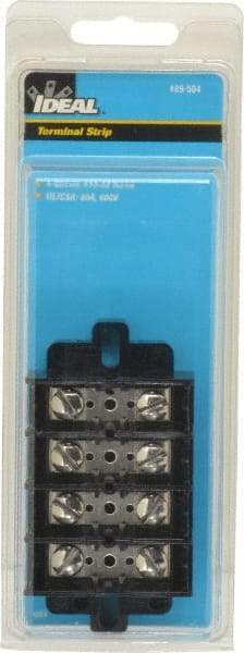 Ideal - 4 Poles, 600 Volt, 60 Amp, -40 to 266°F, Polyester Thermoplastic, Polyester Thermoplastic Multipole Terminal Block - Nickle Plated Brass, 22 to 6 AWG Compatibility, 1-1/4 Inch High - Exact Tool & Supply