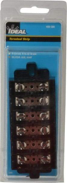 Ideal - 6 Poles, 600 Volt, 60 Amp, -40 to 266°F, Polyester Thermoplastic, Polyester Thermoplastic Multipole Terminal Block - Nickle Plated Brass, 22 to 6 AWG Compatibility, 1-1/4 Inch High - Exact Tool & Supply