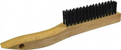 Gordon Brush - 4 Rows x 19 Columns Steel Scratch Brush - 5-3/8" Brush Length, 13-3/4" OAL, 1/8 Trim Length, Wood Curved Handle - Exact Tool & Supply