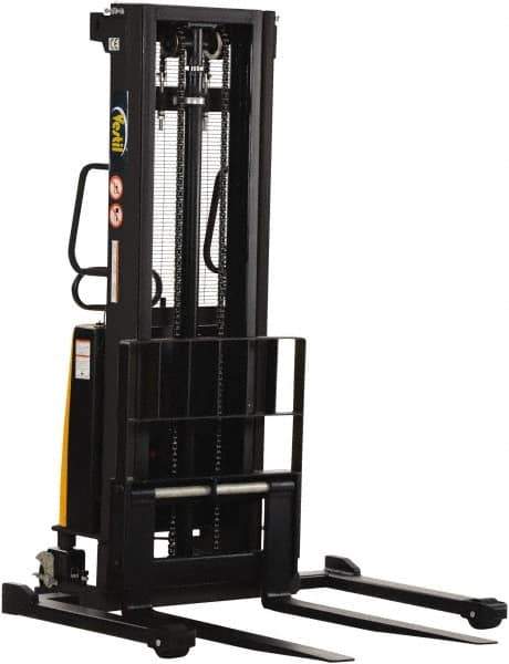 Vestil - 2,000 Lb Capacity, 118" Lift Height, Battery Powered Stacker - 2-1/8" Lowered Height, 42" Fork Length, 58" Overall Width - Exact Tool & Supply