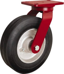 Hamilton - 10" Diam x 2-3/4" Wide, Rubber Swivel Caster - 700 Lb Capacity, Top Plate Mount, 4-1/2" x 6-1/2" Plate, Straight Roller Bearing - Exact Tool & Supply