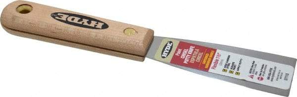 Hyde Tools - 1-1/2" Wide Steel Putty Knife - Flexible, Hardwood Handle, 7-3/4" OAL - Exact Tool & Supply
