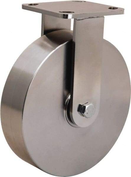 Hamilton - 8" Diam x 2" Wide x 9-1/2" OAH Top Plate Mount Rigid Caster - Stainless Steel, 1,600 Lb Capacity, Stainless Steel Double Shielded Precision Ball Bearing, 4 x 4-1/2" Plate - Exact Tool & Supply