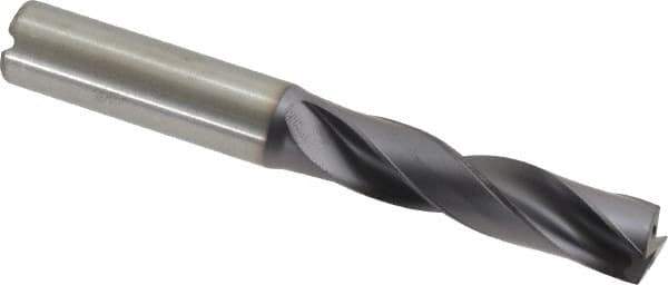 Kennametal - 12.8mm 180° Spiral Flute Solid Carbide Screw Machine Drill Bit - Right Hand Cut, 60mm Flute Length, 107mm OAL, Flat-Bottom Point, Straight Shank, Through Coolant - Exact Tool & Supply