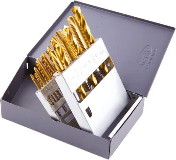 Regal Cutting Tools - #7, #21, #25, #29, #36 Drill, F to U Drill, #6-32 to 1/2-13 Tap, Hand Tap and Drill Set - TiN Finish High Speed Steel Drills, TiN Finish High Speed Steel Taps, 18 Piece Set - Exact Tool & Supply