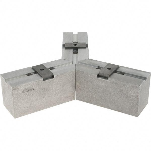 Abbott Workholding Products - Tongue & Groove Attachment, Square Soft Lathe Chuck Jaw - 3 Jaws, Aluminum, 2-1/8" Btw Mount Hole Ctrs, 6-1/2" Long x 2-1/2" Wide x 3" High, 0.4724" Groove, 0.4724" & 12mm Fastener - Exact Tool & Supply