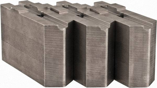 Abbott Workholding Products - Tongue & Groove Attachment, Square Soft Lathe Chuck Jaw - 3 Jaws, Steel, 1.5748" Btw Mount Hole Ctrs, 4-1/2" Long x 1-1/2" Wide x 3" High, 0.4724" Groove, 0.4724" & 12mm Fastener - Exact Tool & Supply