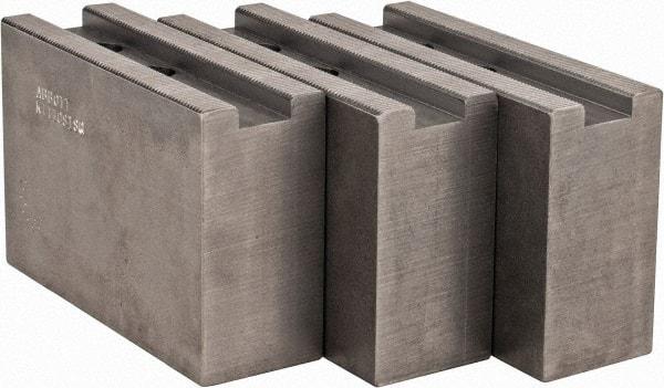 Abbott Workholding Products - 1.5mm x 60° Serrated Attachment, Square Soft Lathe Chuck Jaw - 3 Jaws, Steel, 1.1811" Btw Mount Hole Ctrs, 4-1/2" Long x 1-1/2" Wide x 3" High, 0.6299" Groove, 0.4724" & 12mm Fastener - Exact Tool & Supply