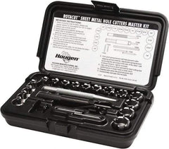 Hougen - 21 Piece, 1/4 to 3/4" Cutter Diam, 1/4" Cutting Depth, High Speed Steel Annular Cutter Set - Bright Finish, 1/4 to 3/4" Cutter Diams, 3 Flats on Shank - Exact Tool & Supply