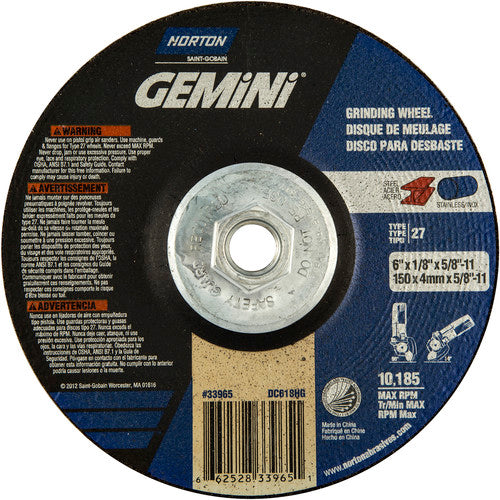 ‎6 × 1/8 × 5/8 - 11″ Gemini Long Life Grinding Wheel A 24 T Type 27 - Exact Tool & Supply