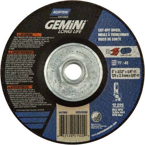 ‎5″ × 3/32″ × 5/8″-11 Gemini Non-Woven Depressed Center Wheel Type 27 24 Grit - Exact Tool & Supply