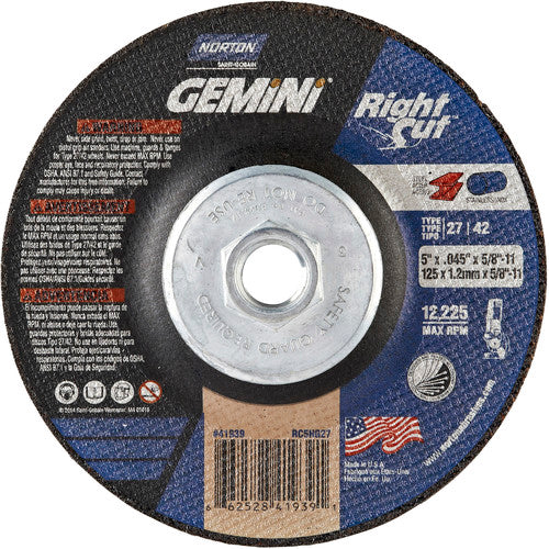 ‎5″ × 0.045″ × 5/8″-11 Gemini Non-Woven Depressed Center Wheel Type 27 24 Grit - Exact Tool & Supply