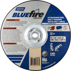 9″ × 1/8″ × 5/8″ BlueFire Non-Woven Depressed Center Wheel Type 27 Zirconia Alumina / Aluminum Oxide - Exact Tool & Supply