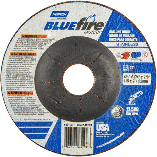 ‎4-1/2″ × 1/4″ × 7/8″ BlueFire Non-Woven Depressed Center Wheel Type 27 - Exact Tool & Supply