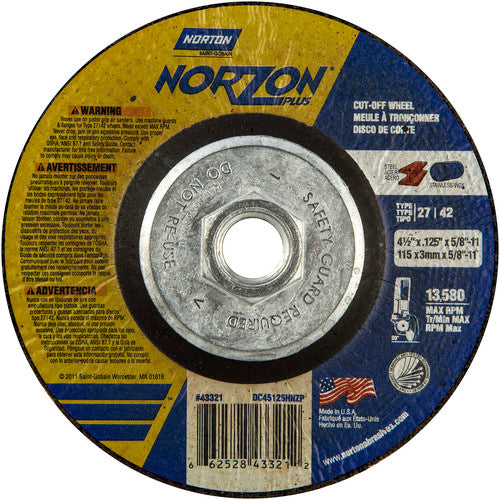 ‎4-1/2″ × 1/8″ × 5/8″-11 NorZon Plus Non-Woven Depressed Center Wheel Type 27 - Exact Tool & Supply