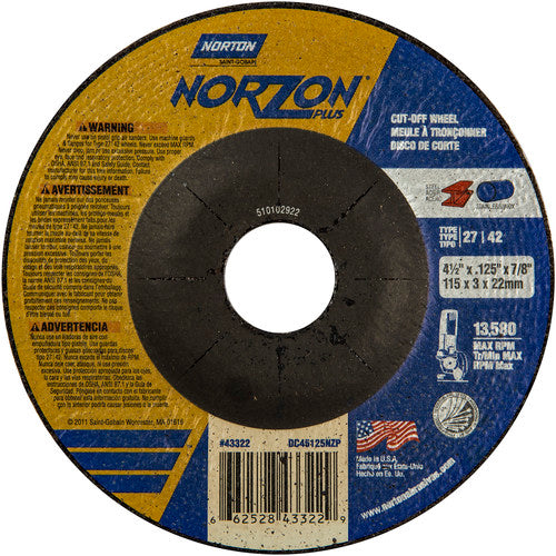 ‎4-1/2″ × 1/8″ × 7/8″ NorZon Plus Non-Woven Depressed Center Wheel Type 27 - Exact Tool & Supply