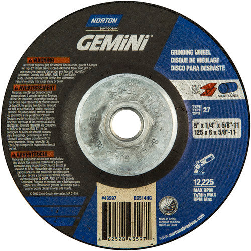 ‎5 × 1/4 × 5/8 - 11″ Gemini Grinding Wheel A 24 S BDA Type 27 - Exact Tool & Supply
