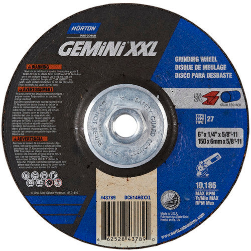 ‎6″ × 1/4″ × 5/8″-11 Gemini Depressed Center Wheel Type 27 Aluminum Oxide - Exact Tool & Supply