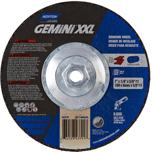 ‎7″ × 1/4″ × 5/8″-11 Gemini Depressed Center Wheel Type 27 Aluminum Oxide - Exact Tool & Supply