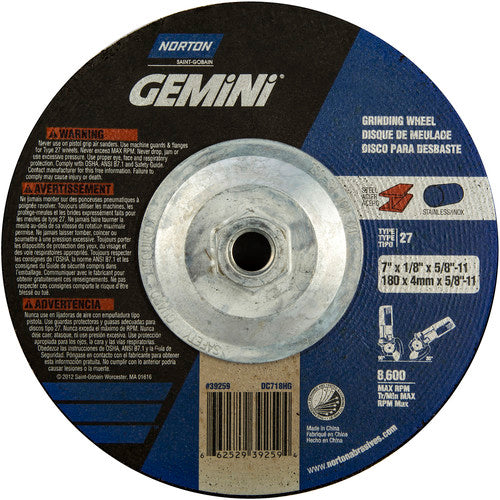 ‎7 × 1/8 × 5/8 - 11″ Gemini Long Life Grinding Wheel A 24 R Type 27 - Exact Tool & Supply