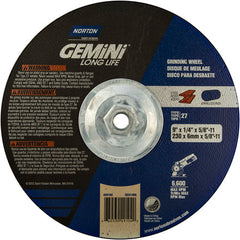 ‎9 × 1/4 × 5/8 - 11″ Gemini Long Life Grinding Wheel A 24 R Type 27 - Exact Tool & Supply
