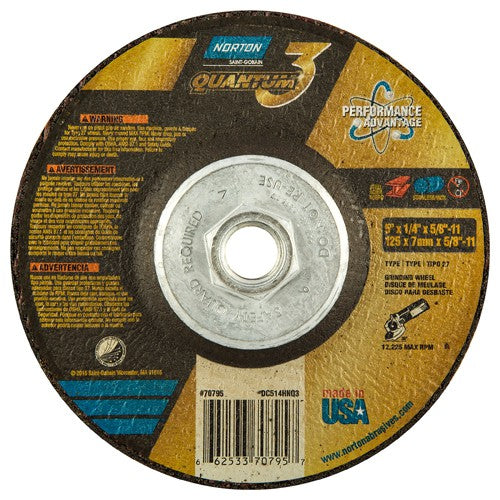 ‎5″ × 1/4″ × 5/8″-11 - T27 - Quantum 3 Depressed Center Wheel - Exact Tool & Supply