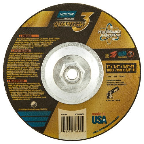 ‎7″ × 1/4″ × 5/8″-11 - T27 - Quantum 3 Depressed Center Wheel - Exact Tool & Supply