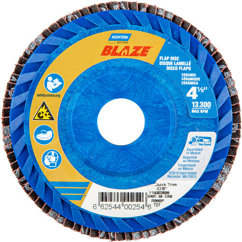 ‎4-1/2 × 7/8″ Blaze Plastic Flat Flap Disc Type 27 60 Grit R980P Premium Ceramic Alumina - Exact Tool & Supply