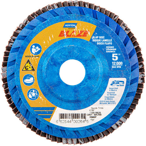 5 × 7/8″ Blaze Plastic Flat Flap Disc Type 27 60 Grit R980P Premium Ceramic Alumina - Exact Tool & Supply