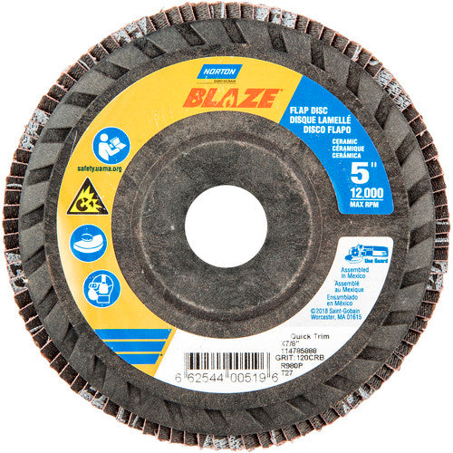 5 × 7/8″ Blaze Plastic Flat Flap Disc Type 27 120 Grit R980P Premium Ceramic Alumina - Exact Tool & Supply