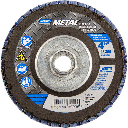 ‎4-1/2 × 5/8 - 11″ Metal Fiberglass Conical Flap Disc Type 29 P60 Grit R828 Zirconia Alumina - Exact Tool & Supply