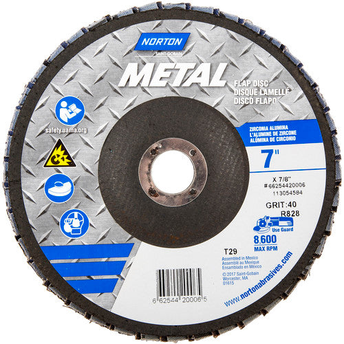 7″ × 1/4″ × 7/8″ Metal Flap Disc Type 29 Conical 40 Grit Zirconia Alumina - Exact Tool & Supply