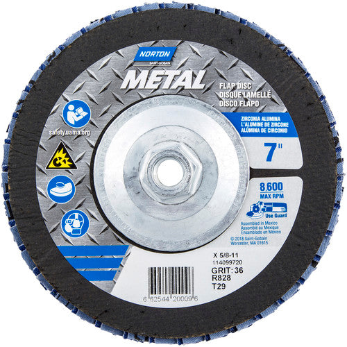 ‎7 × 5/8 - 11″ Metal Fiberglass Conical Flap Disc Type 29 P36 Grit R828 Zirconia Alumina - Exact Tool & Supply