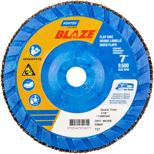 7″ × 1/4″ × 7/8″ SG Blaze R980P Flap Disc Type 27 Flat 80 Grit - Exact Tool & Supply