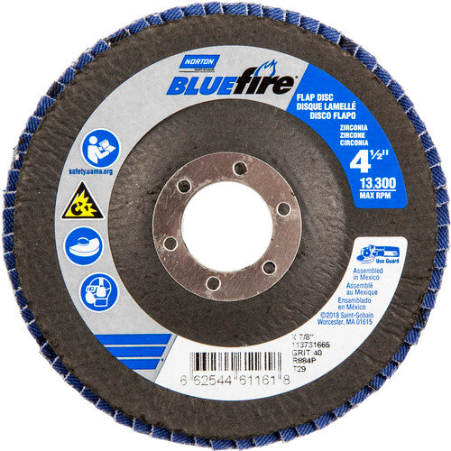 ‎4-1/2 × 7/8″ BlueFire Fiberglass Conical Flap Disc Type 29 P40 Grit R884P Zirconia Alumina - Exact Tool & Supply