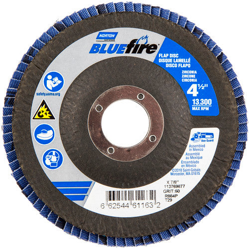 ‎4-1/2 × 7/8″ BlueFire Fiberglass Conical Flap Disc Type 29 P60 Grit R884P Ceramic Alumina - Exact Tool & Supply
