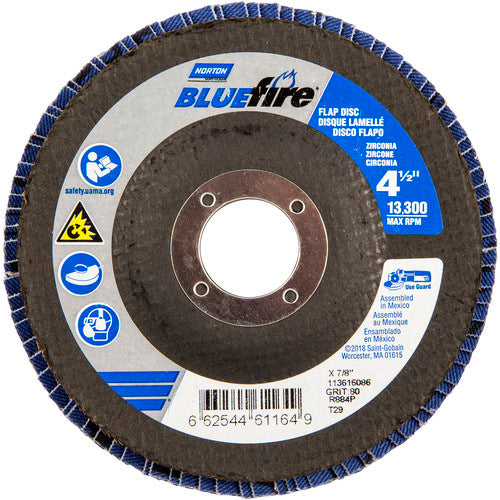 ‎4-1/2 × 7/8″ BlueFire Fiberglass Conical Flap Disc Type 29 P80 Grit R884P Ceramic Alumina - Exact Tool & Supply