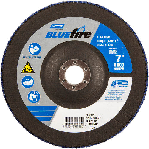 7″ × 1/4″ × 7/8″ NorZon BlueFire R884 Flap Disc Type 29 Conical 60 Grit - Exact Tool & Supply