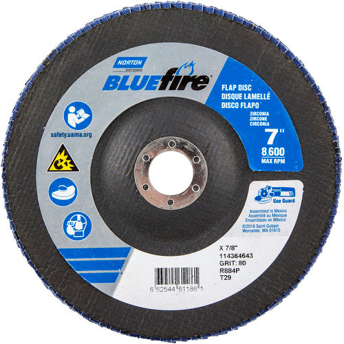 7″ × 1/4″ × 7/8″ NorZon BlueFire R884 Flap Disc Type 29 Conical 80 Grit - Exact Tool & Supply